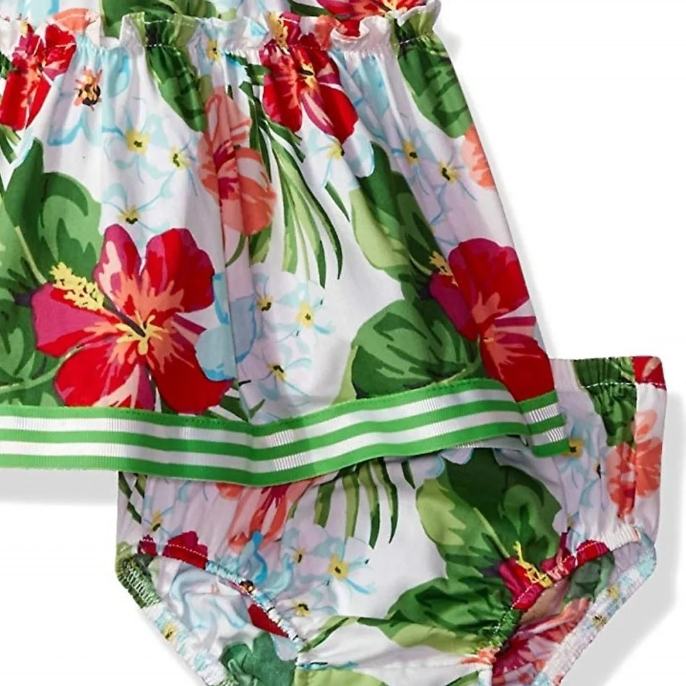 Bonnie Baby Tropical Floral Poplin Sundress Dress Set Size 3-6 NB‎ NWT
